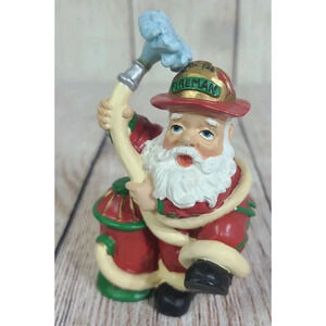 Vintage Roman Inc Fireman Santa Clause Figure Figurine Red Green White 4.5"